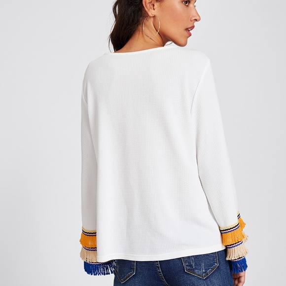 2 Colorful Fringe/Yarn Bell Sleeve Top - Picture 2 of 4